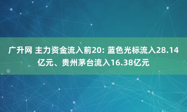广升网 主力资金流入前20: 蓝色光标流入28.14亿元、贵州茅台流入16.38亿元