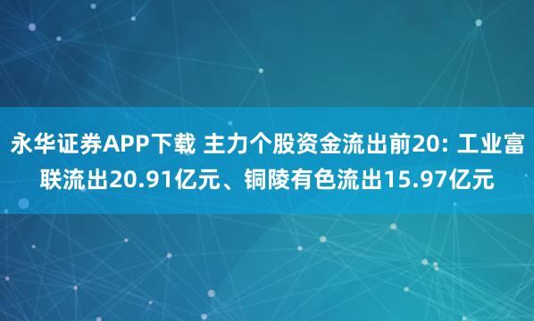 永华证券APP下载 主力个股资金流出前20: 工业富联流出20.91亿元、铜陵有色流出15.97亿元